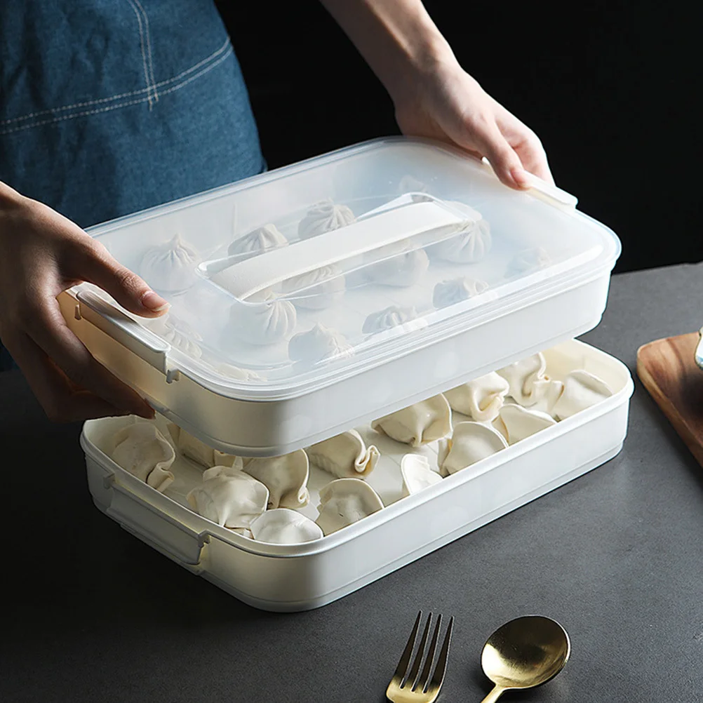 

Refrigerator Storage Box 3-Layer Large Capacity Crisper Food Container Transparent Lid Stackable for Kitchen White