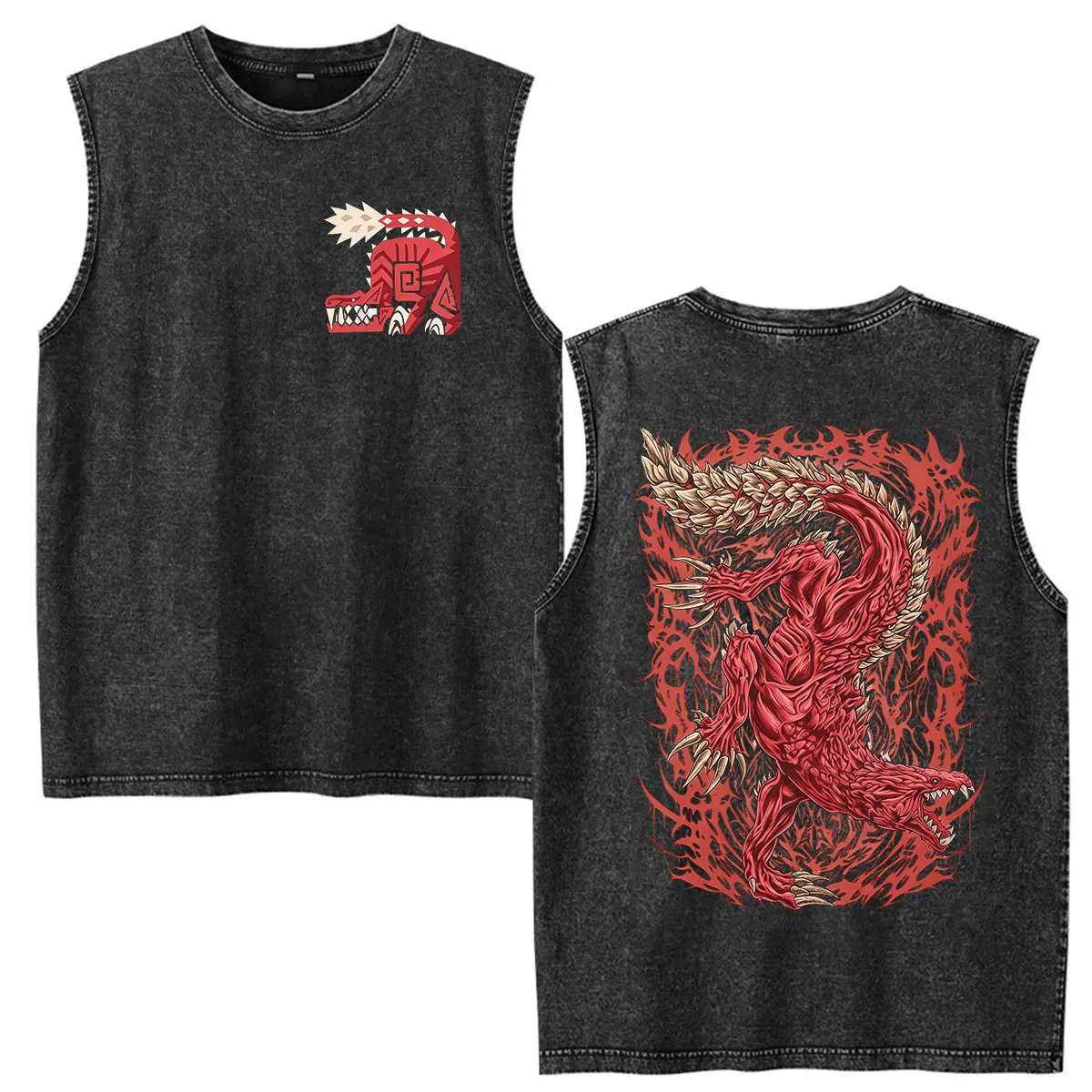 Camiseta sin mangas vintage lavada de Monster Hunter Odogaron Predator of The Rotten Vale para hombre, de algodón y manga corta