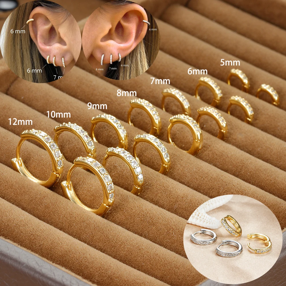 1Pair Stainless Steel Minimal Hoop Earrings Crystal Zirconia Cartilage Earrings Piercing Accessory Trendy Female Hoops For Men