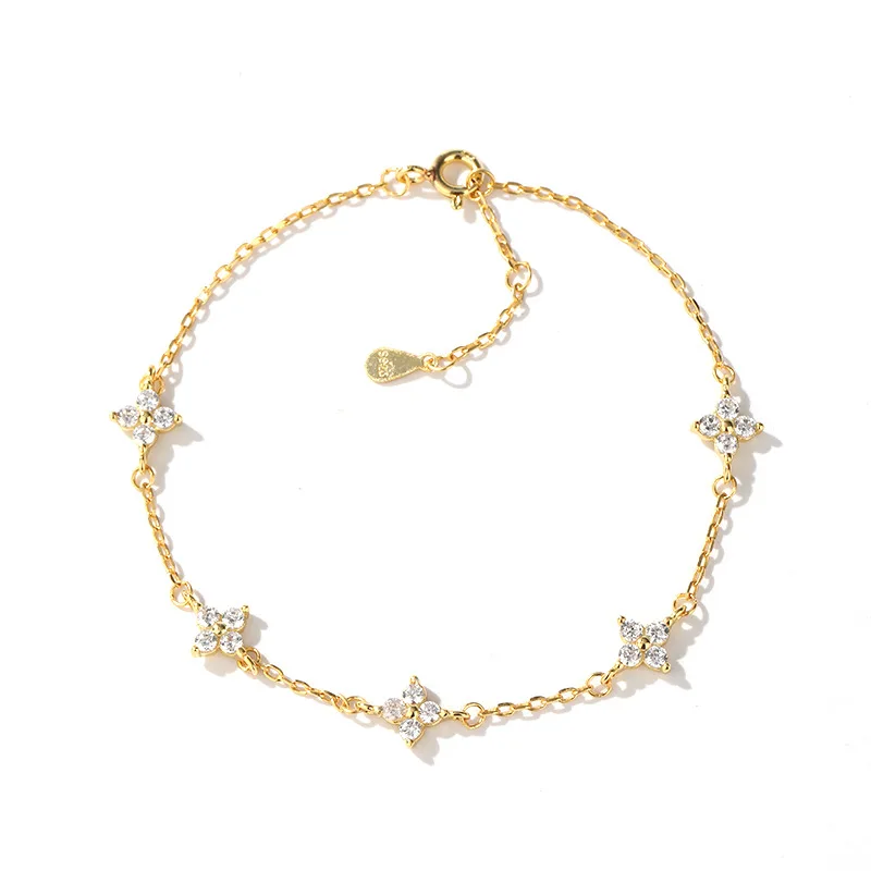 CCFJOYAS-pulsera de plata de ley 100% 925 para niña, brazalete minimalista de circonita con flores, chapado en oro de 18k, joyería fina