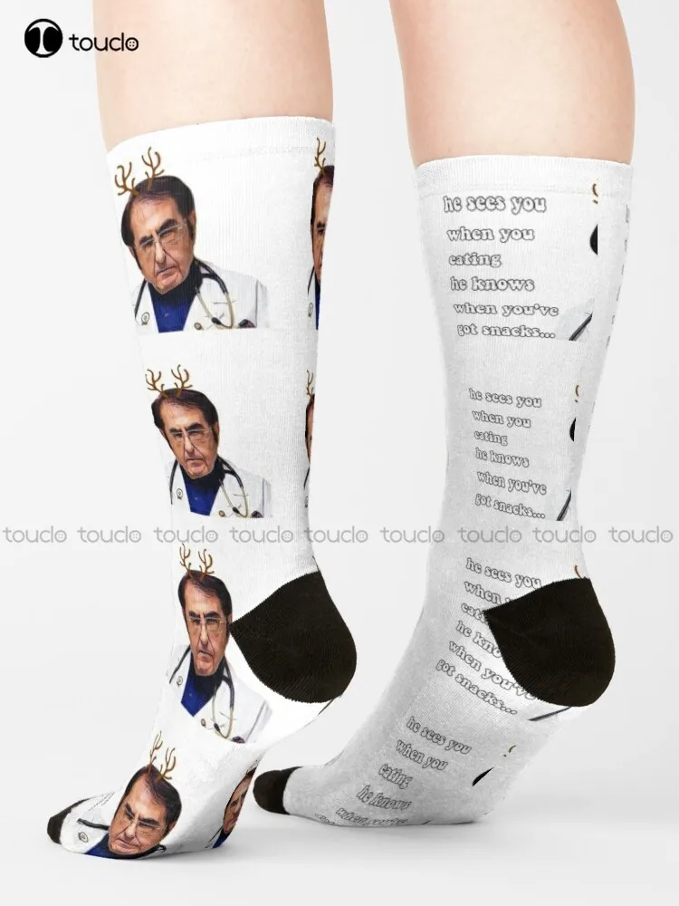 Dr Now He Sees You When You Eating He Knows When You'Ve Got Snacks Socks Workout Socks Women Personalized Custom Gift Harajuku