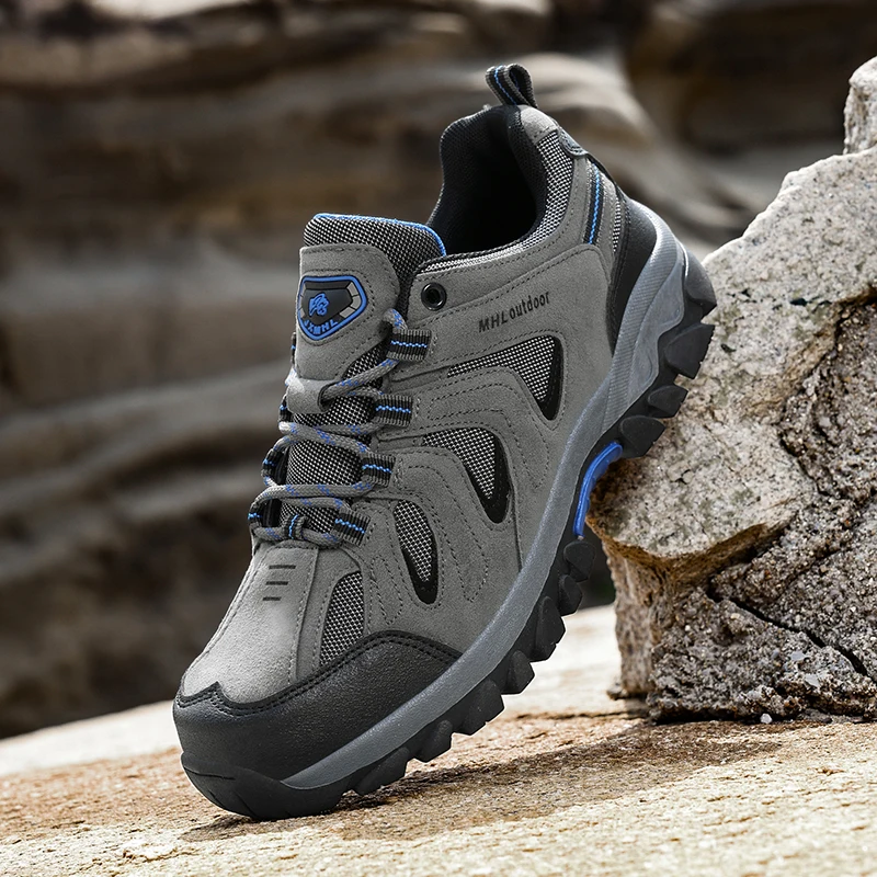 Men Low Top Hiking Shoes, Shock Absorbing Breathable Comfort Sneakers Outdoor Casual Sports Footwear