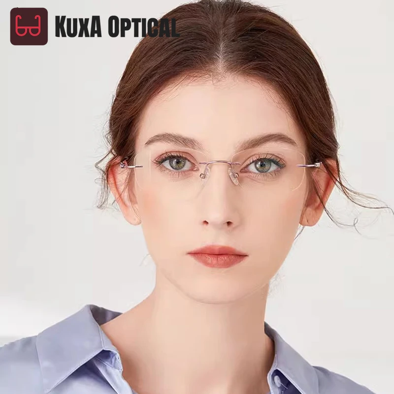 

52mm Women Eyeglasses Frame Prescription Titanium Glasses Women's Myopia Rimless Glasses 5g Weight