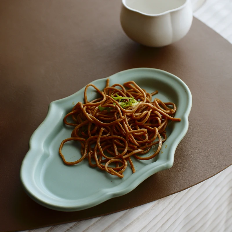 Jingdezhen Handmade Cerc Maple Le Di Deep Di Microwave Oven Se Diwaer Se Rough Glazed Vegetable Plate Fi Di