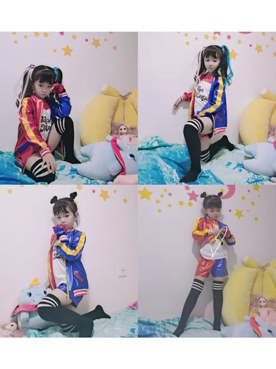 أعلى جودة الفتيات الانتحار هارلي كوين تأثيري ازياء فرقة الوحش مخيط سترة السراويل مجموعات زي الهالوين #6