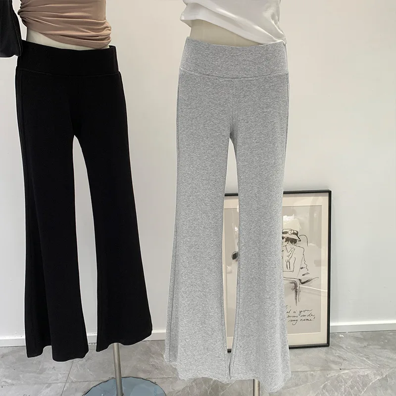 

Low waisted elastic knitted bell bottom pants for women in Spring and Autumn 2025, early spring new casual style,pants