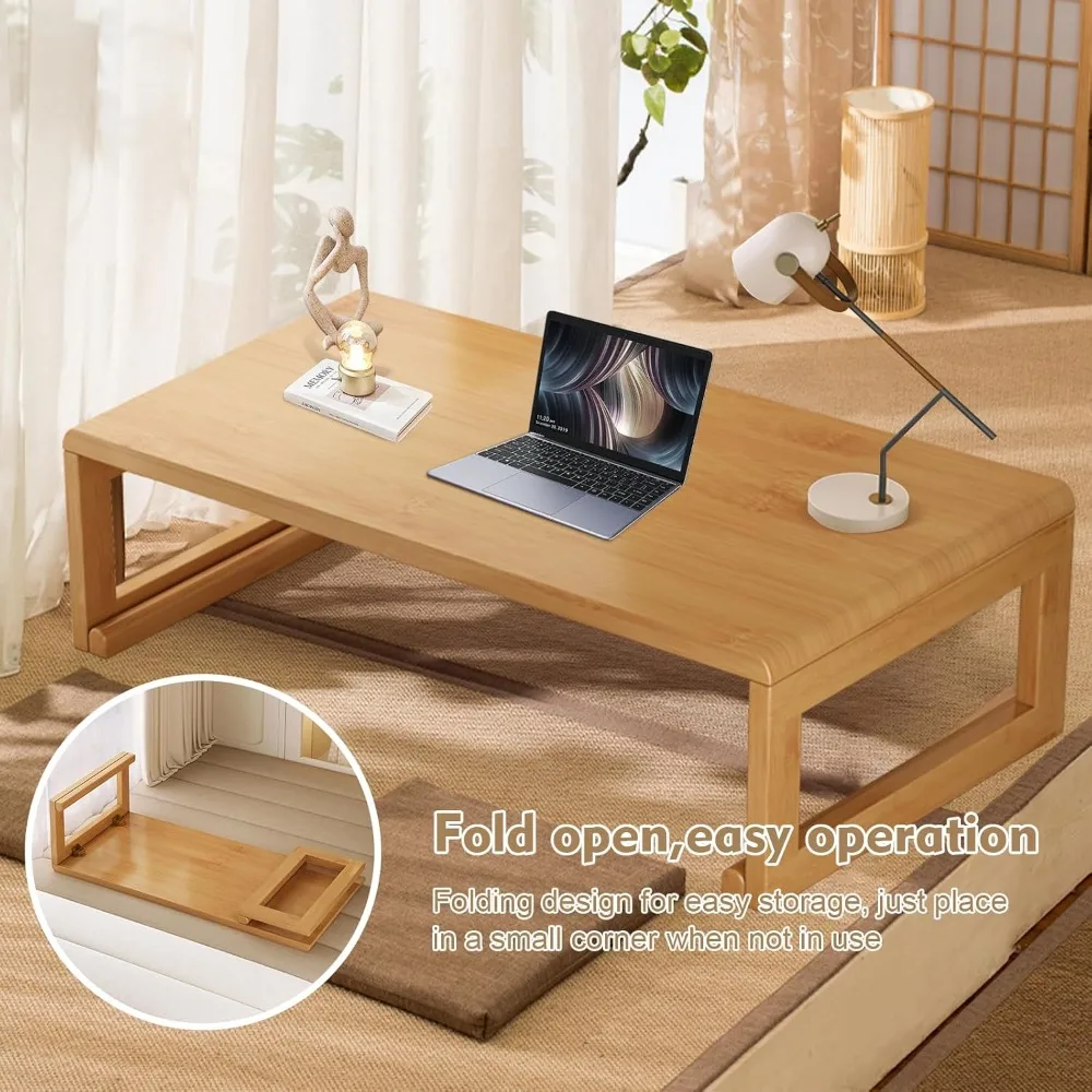 Versatile Bamboo Folding Tea Table for Japanese-Style, Office, and Living Spaces