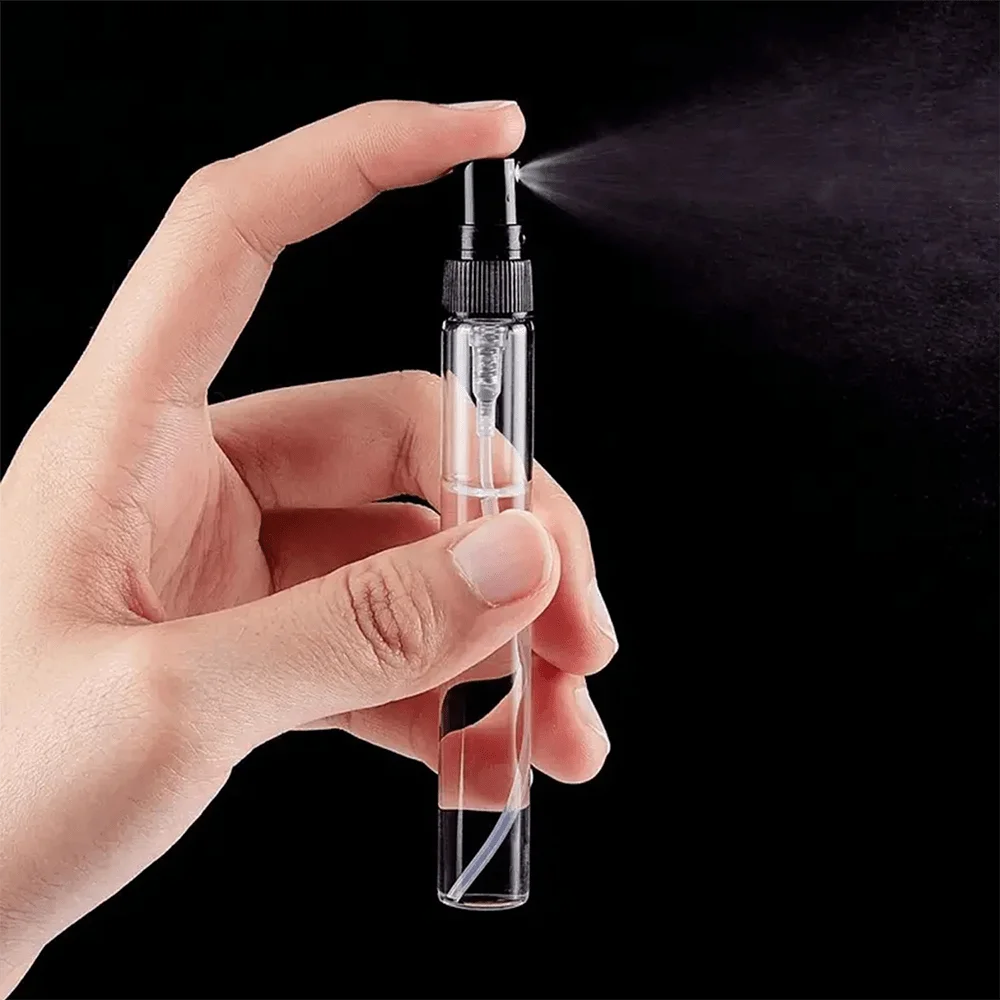 20 Stück 5ml/10ml Mini-Glasparfümflaschen mit schwarzem Verschluss und 4 Zubehörteilen (2 Trichter und 2 Pipetten) - PVC-frei, nachfüllbar – Detail 5