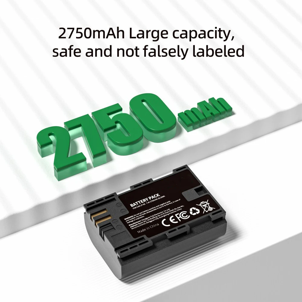 KOSHARE LP-E6 2750mAh Rechargeable Digital Battery for EOS 5D Mark II 2 III 3 6D 7D 60D 60Da 70D 80D 90D DSLR