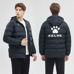 KELME Kid Men Winter Jacket Short Training Coat Male Overcoat Outrwear Warm Windproof Cotton Winter Coat Men Woman 3891417