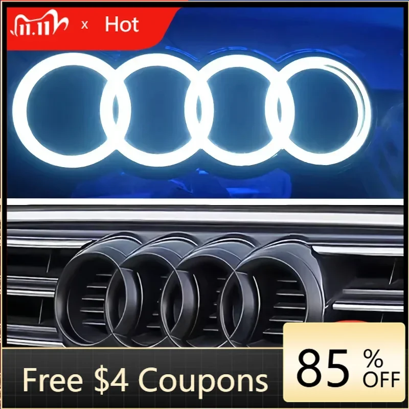 

New Car Sticker New For Audi Car LED Grille Static State Light Black Silvery Badge Emblem AUDI Logo Light For AUDI A3 A4 A5 A6 A