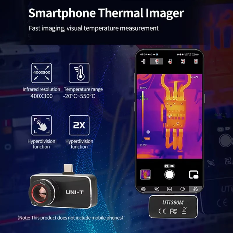 Câmera de imagem térmica UNI-T para telefone UTI380M Câmera térmica infravermelha Super-resolução 400 × 300 pixels Câmera termográfica