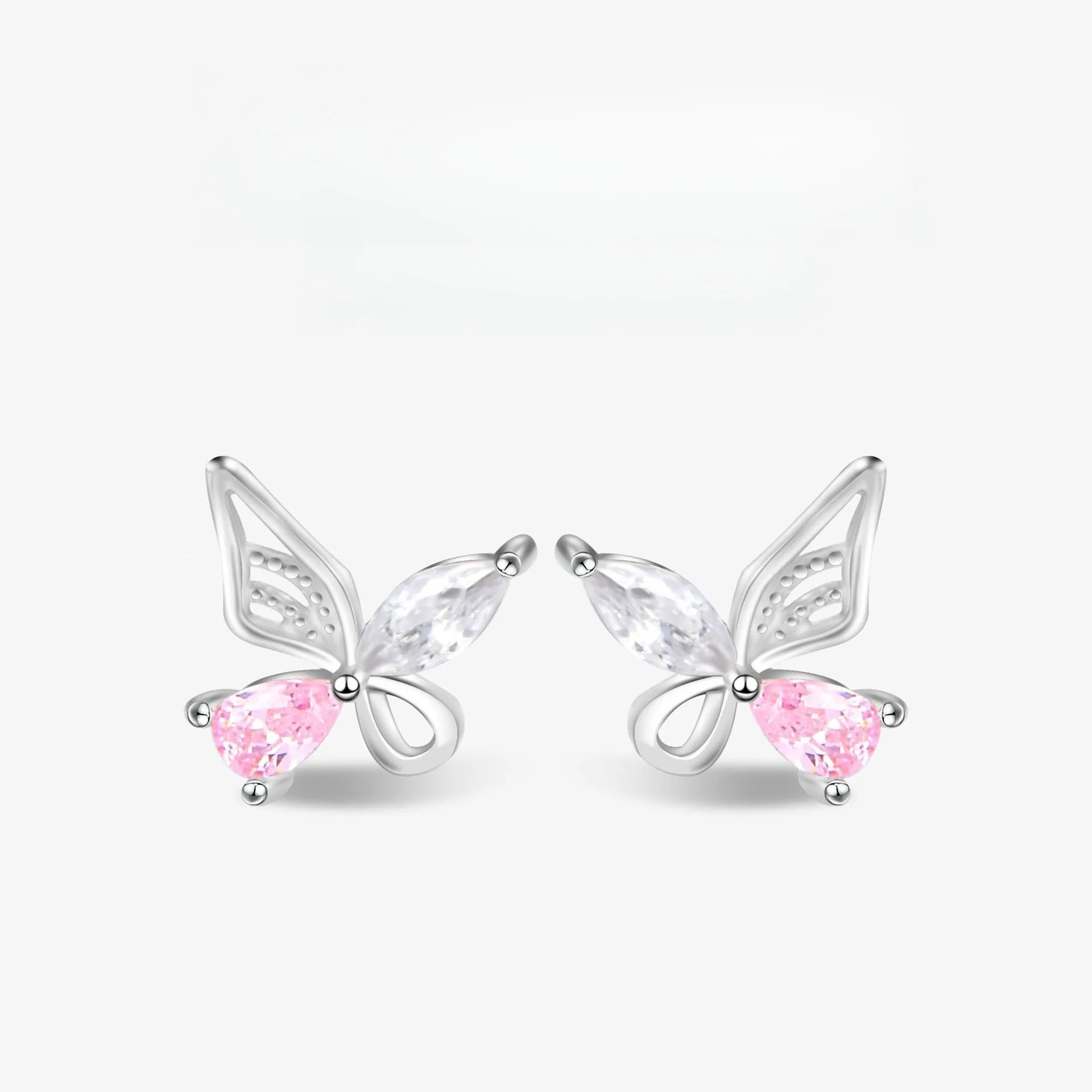 

925 Sterling Silver Pink Zircon Butterfly Small Stud Earrings For Women Piercing High Fine Jewelry Best Selling