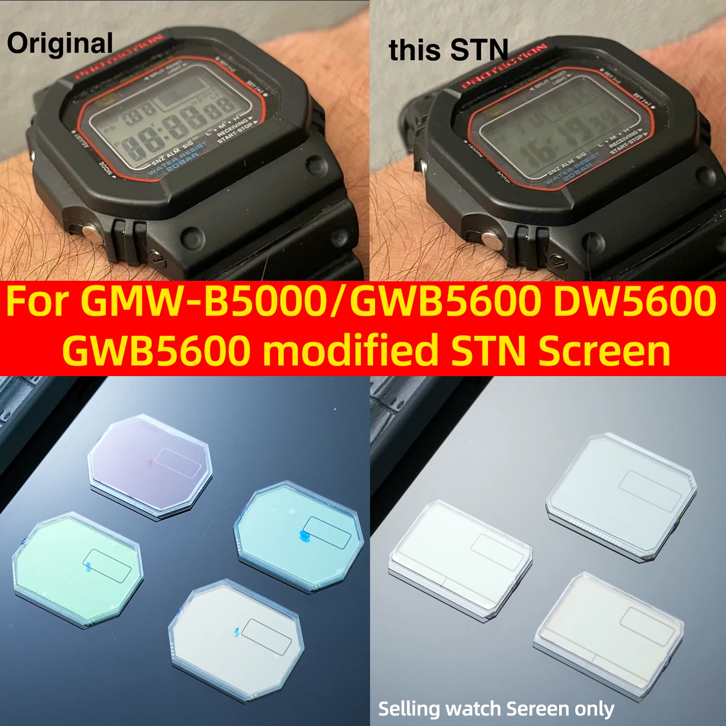 

STN ЖК-экран для Casio G-Shock DW5600 GWB5600 GWM-B5000 GWM5610 GW5000, сменный комплект модов Sereen, только высококонтрастный дисплей