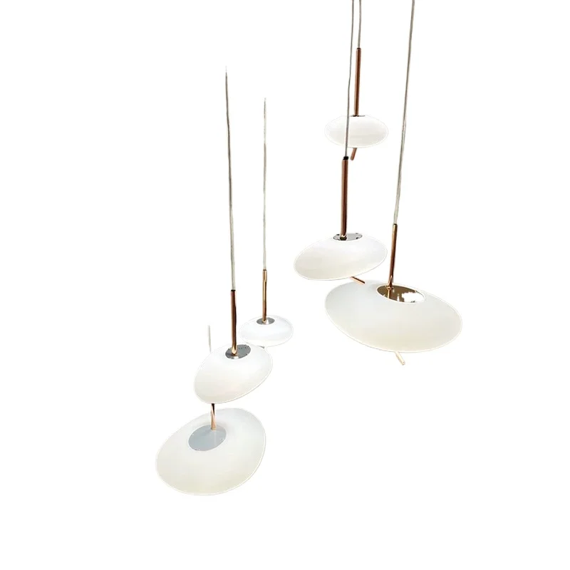 

Stair chandelier, duplex loft empty living room light, rotating staircase, long chandelier, high-end villa