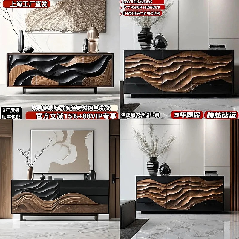 Italian Minimalist Painted Sideboard, Modern Light Luxury Living Room Storage Cabinet, Solid Wood Entryway Console Table