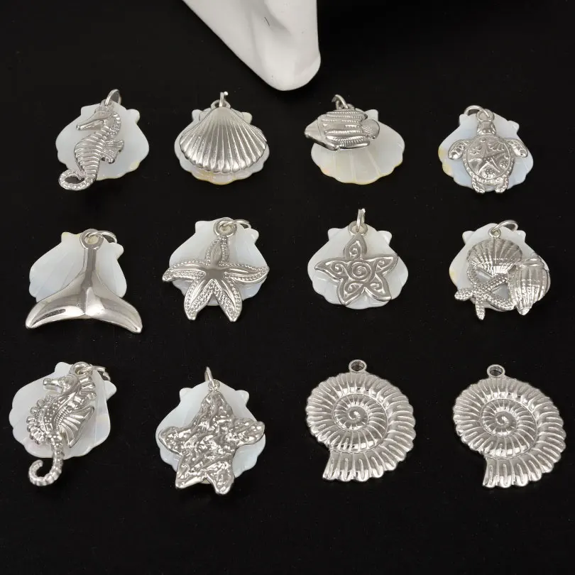 2Pcs/Lot Stainless Steel DIY Creative Starfish Seahorse Turtle Colgantes Wholesale Summer Conch Shell Pendant Jewelry Making