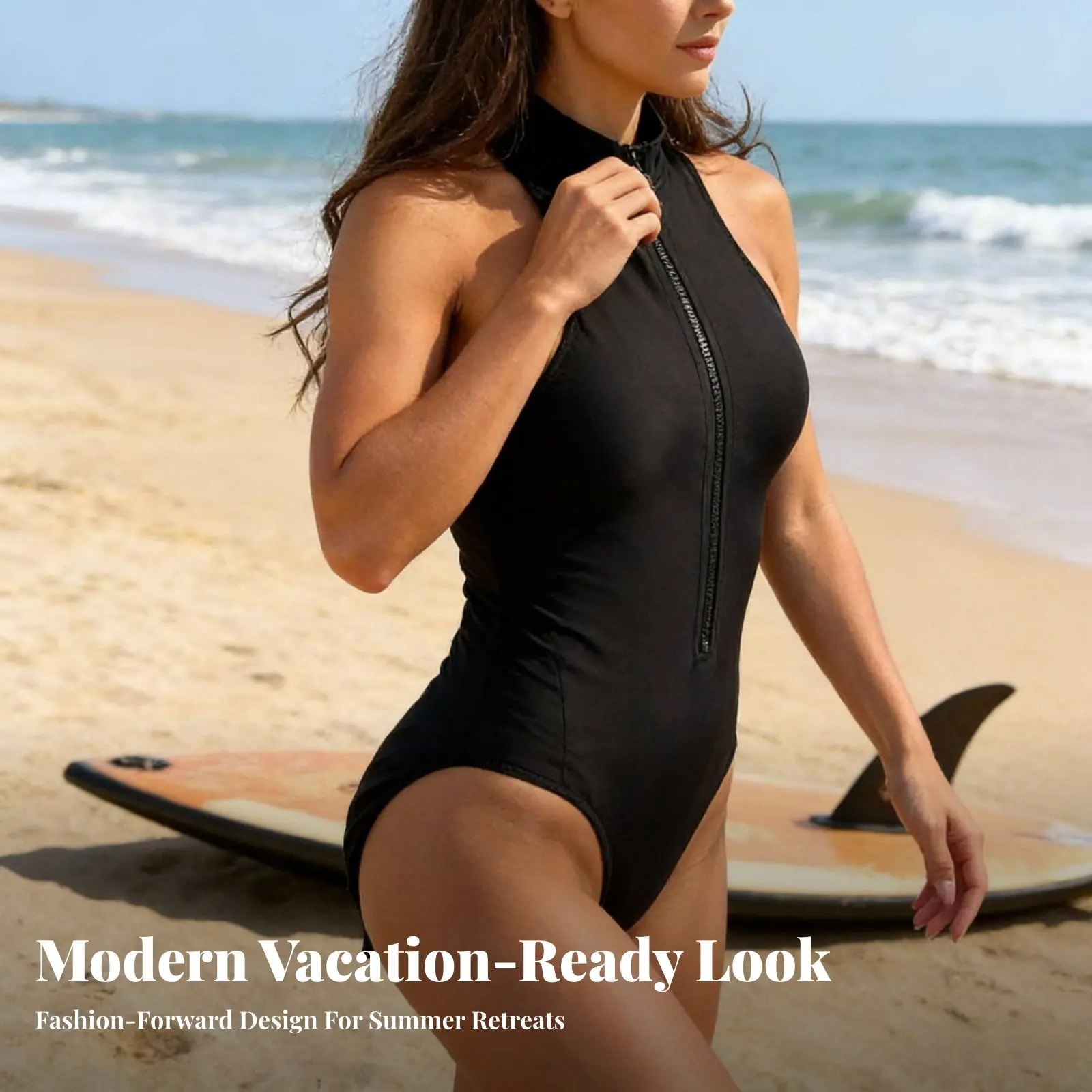 

Купальник-монокини с застежкой спереди, быстросохнущий материал, однотонный, с волнистым узором, на молнии спереди, дышащий