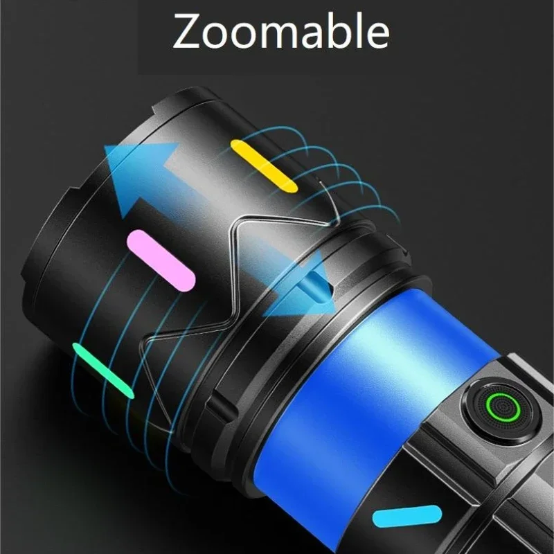 10000LM Flashlight Super Bright Zoomable Torch Light Rechargeable Waterproof Flash Light for Camping Hiking Outdoor Fishing Lamp