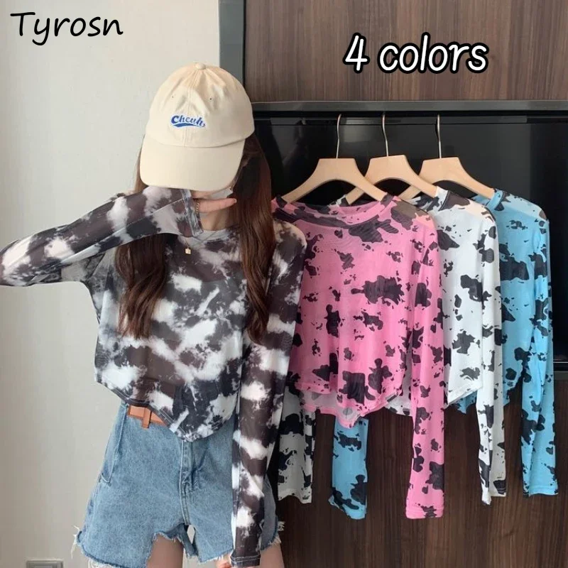 

Футболки женские, 4 цвета, солнцезащитный дизайн, прозрачная модная повседневная летняя универсальная корейская стильная женская простая одежда для отпуска