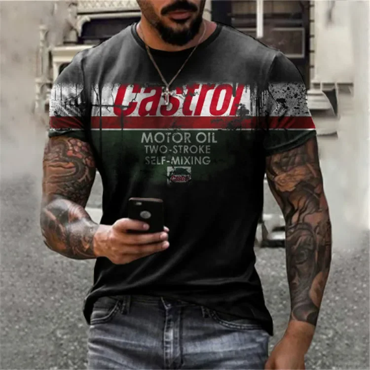 2026 Herren 3D Retro Ölgemälde Bedrucktes Kurzarm-T-Shirt Vintage Motorrad-Muster Lässiges Oversize-Rundhals-Oberteil – Detail 7