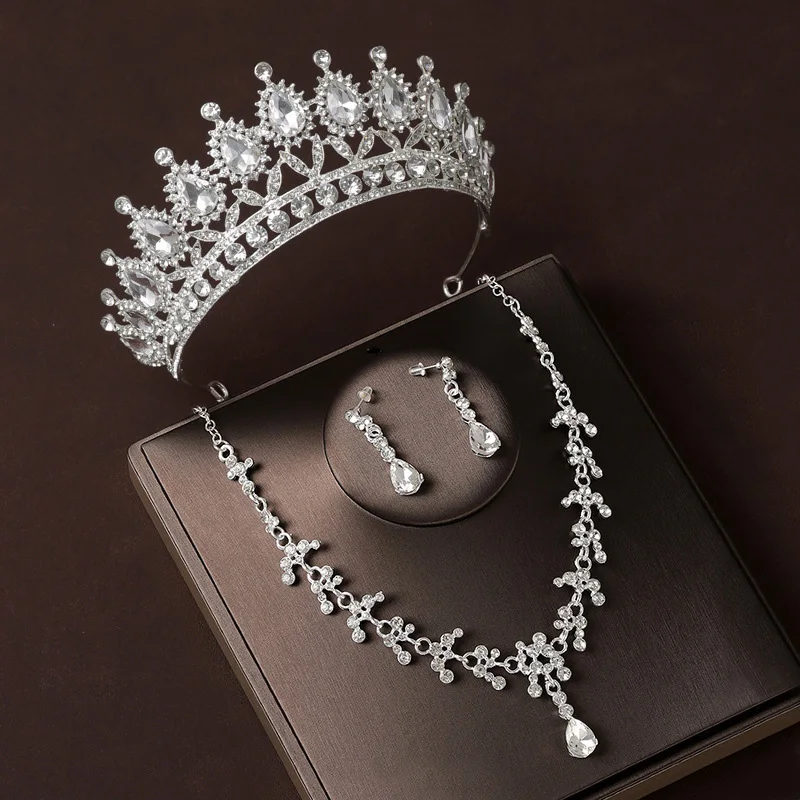 4 Pcs/Set Baroque Rhinestone Bridal Jewelry Set for Brides Wedding Headpieces Ladies Event Evening Ball Accessories