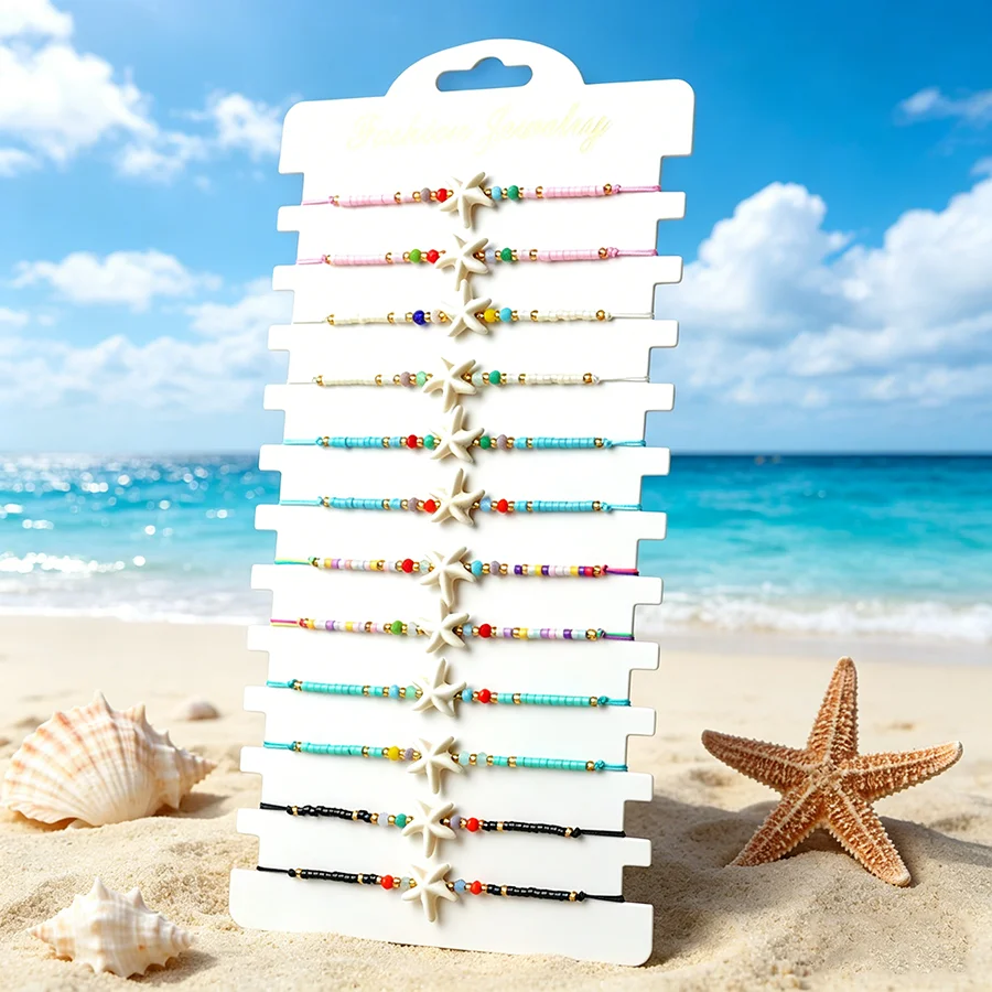 Noter Neues Bohemian Damen-Armband mit niedlichen Seestern-, Muschel- und Fisch-Anhängern – Vielseitiger Schmuck für den Strandurlaub – Detail 8
