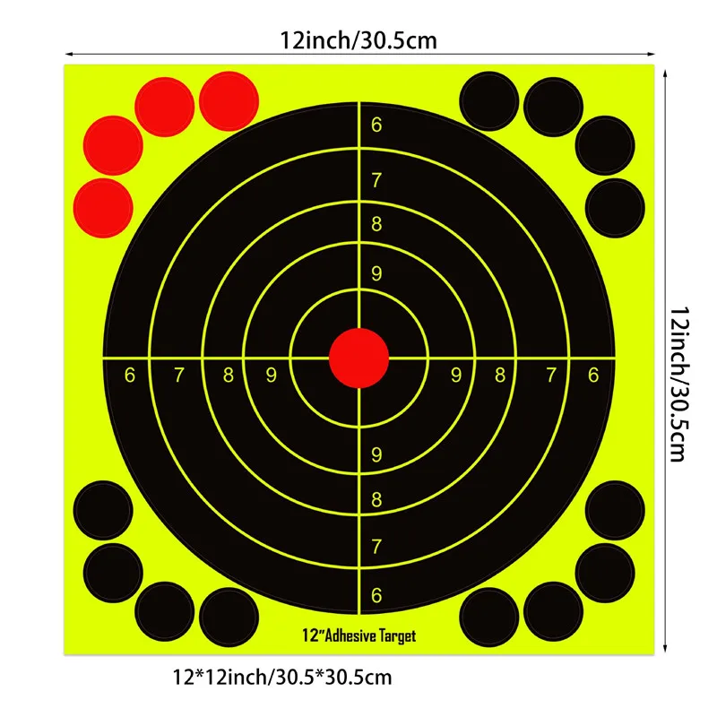 Alvos de tiro reativo adesivo, Splatter amarelo fluorescente brilhante, adesivo alvo, 10 folhas por pacote, 12\