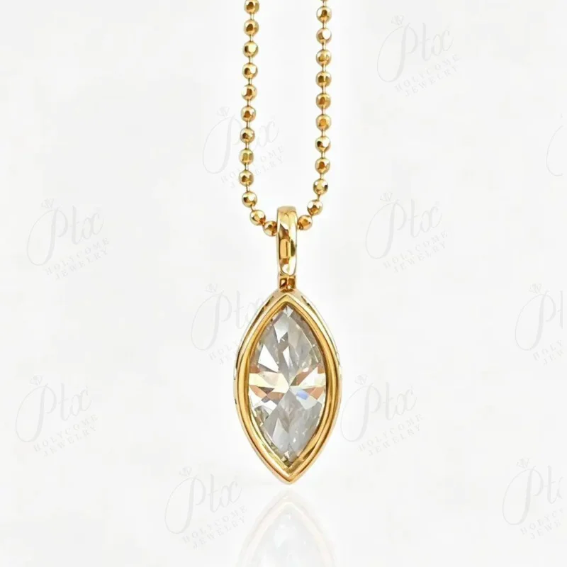 2ct Laborgezüchteter Diamant-Anhänger mit Goldperlenkette, Herzschliff, Echtes 18K Gold, Hochzeits- und Verlobungsanhänger, Einfacher Holycome Schmuck – Detail 8