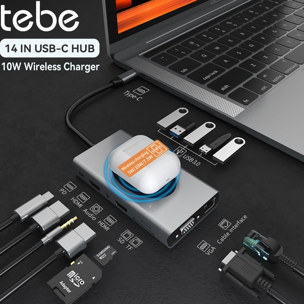 

Док-станция Tebe, 14 в 1, USB Type-c на 4K