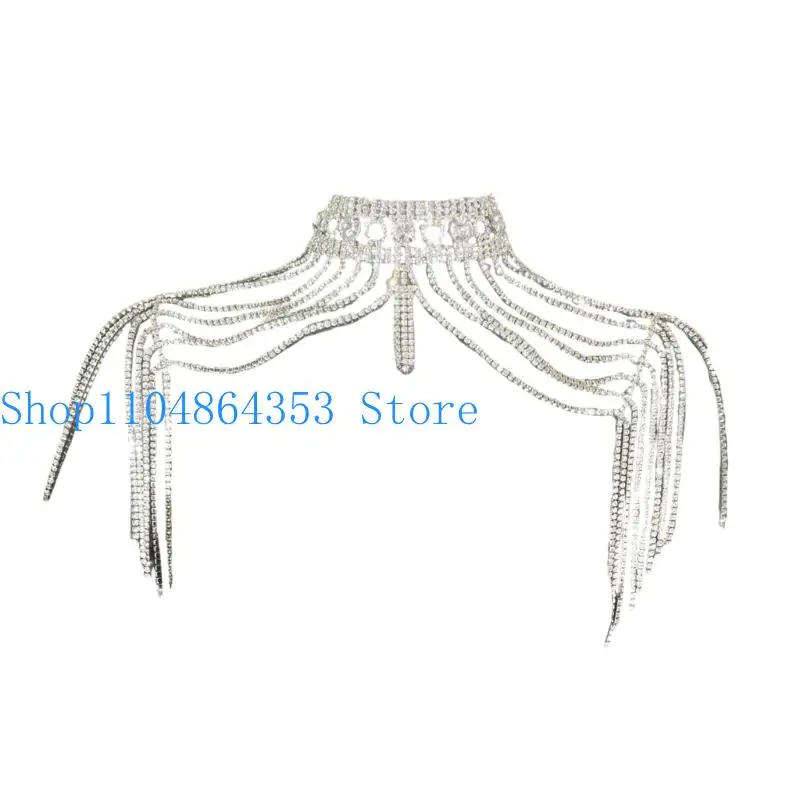 

652F Elegant Multilayer Fringe Rhinestones Shoulder Chain Bridal Crystal Body Jewelry For Wedding Party Accessories