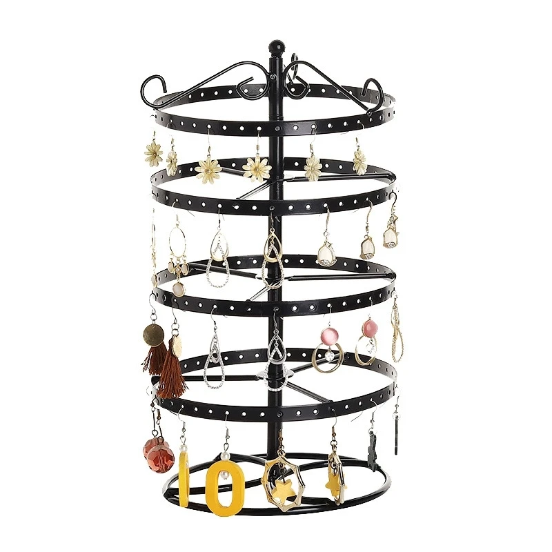 4 Layer Rotating Metal Earrings Display Stand Jewelry Rack for Studs, Hoops & Dangling, Ear Cuffs Jewellery Organizer Home Decor