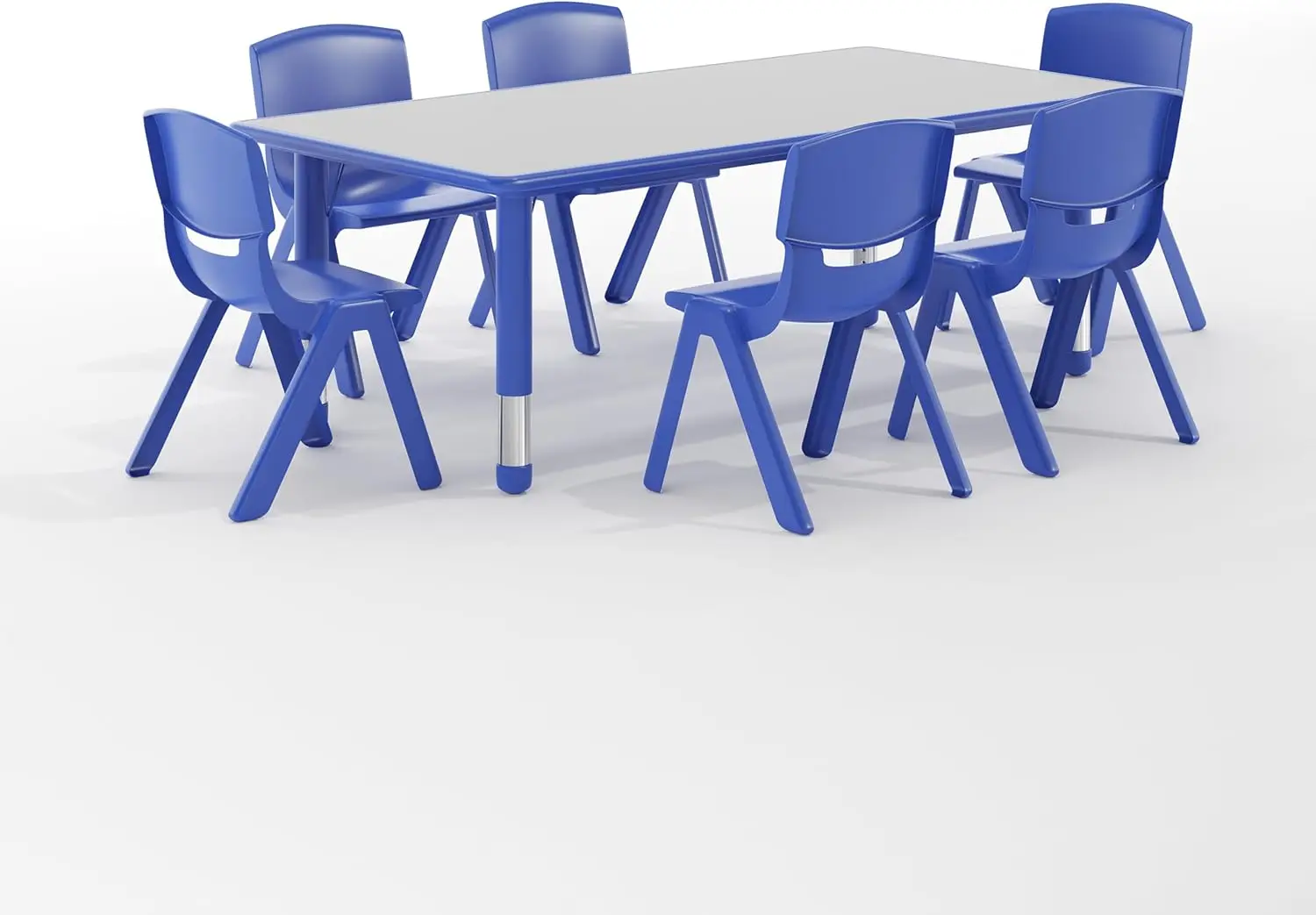 23.625' W x 47.25' L 파란색 플라스틱 활동 테이블 세트-의자 6개