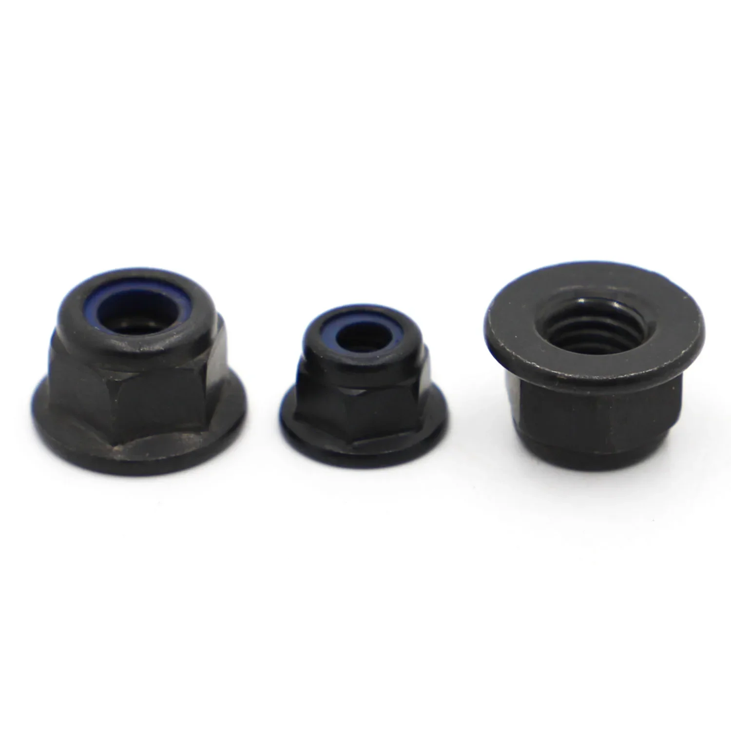 10pcs Black Zinc-Plated Carbon Steel Hex Hexagon Flange Nylon Insert Lock Nut M3 M4 M5 M6 M8 Self-locking Nylock Locknut