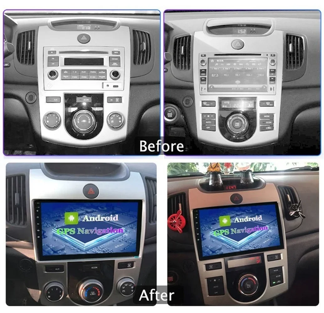 Android 11 8+128 Car GPS Navigation For KIA CERATO 2009-2014 Manual A/C Radio Stereo Multimedia Player With BT WiFi Mirror Link