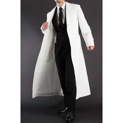 Elegant White Jackets for Men Single Breasted One Piece Male Long Coats Slim Fit Fashion Business Daily Smart Causal Outwear