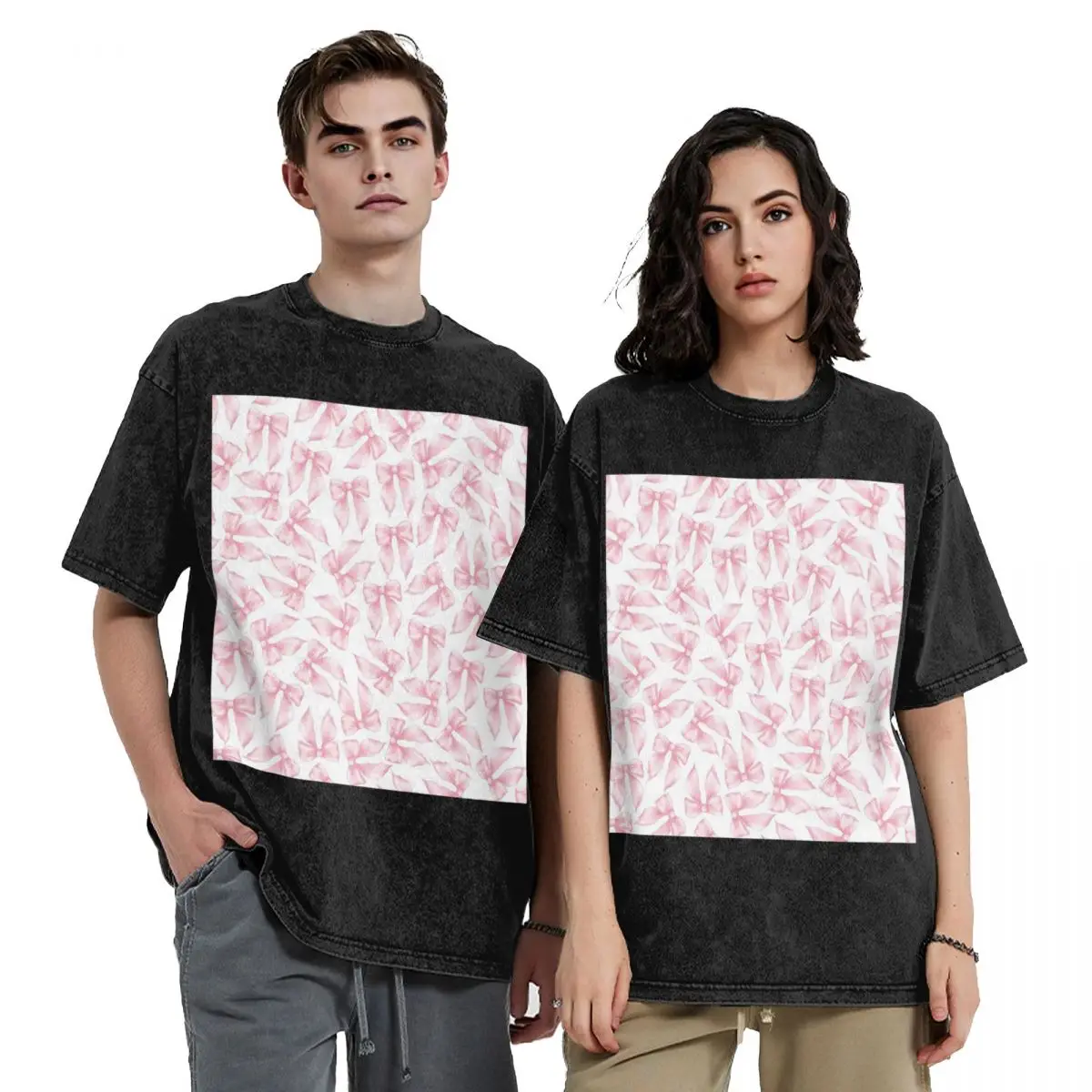 Cochuette rose noeud Bliss-motif Hip Hop manches courtes T-Shirts lavé hauts T-Shirts Streetwear t-shirt Vintage pour hommes femmes