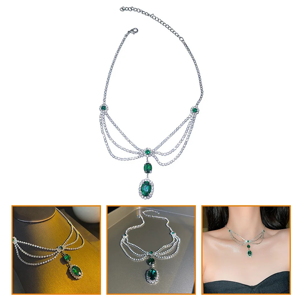 

Emerald Green Necklace Sturdy Zircon Decorative Pendant Necklace for Women Beach Party Statement Fashion Jewelry