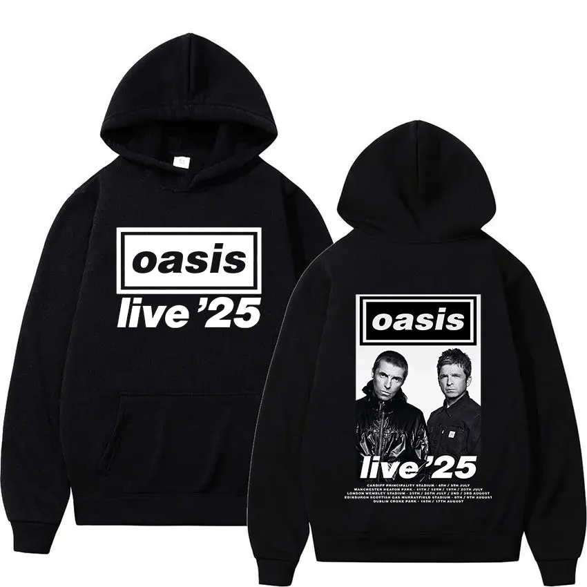 O-Oasis Live 25 Tour Hoodie British Album Hip Hop Pullover Sweatshirt Men's Vintage Fashion Oversized Hoodies Unisex Streetwear