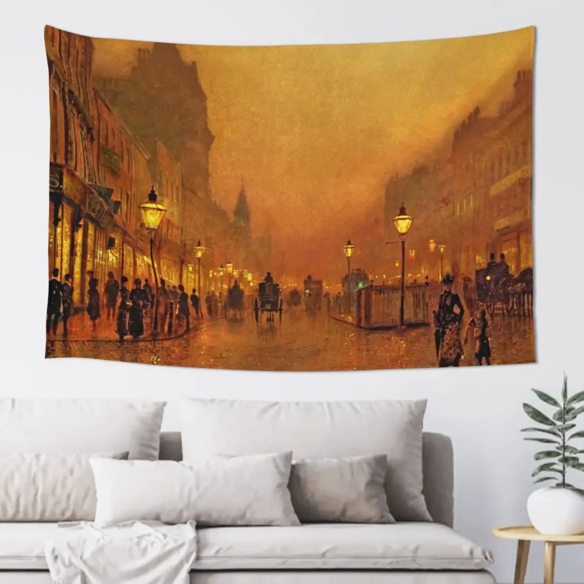 John Atkinson Grimshaw - A Street at Night Tapestry Wall Decor Hanging Room Decor For Girls Tapestry