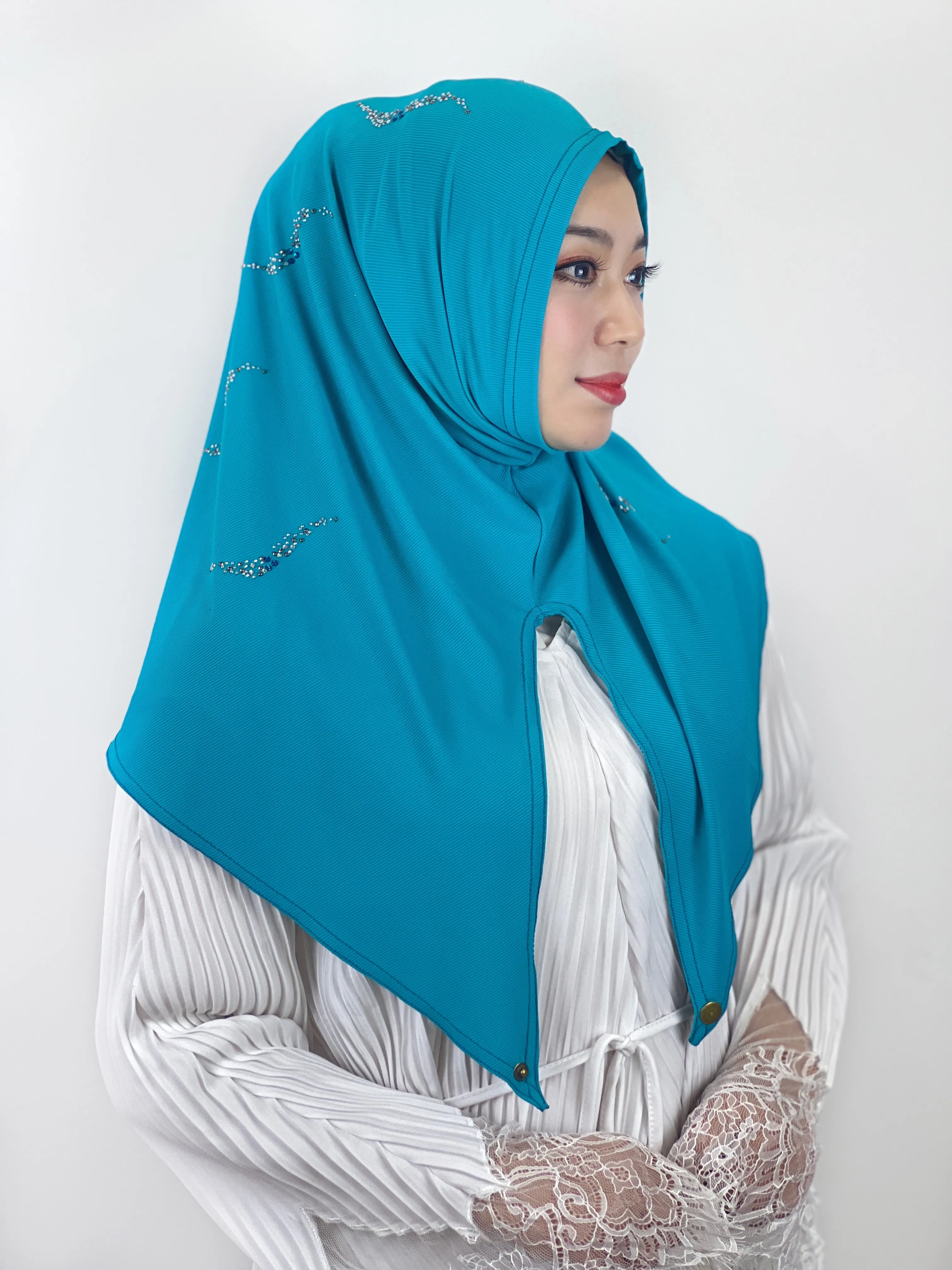 Muslim Hijab Diamond High Elasticity Solid Color Hijab Islamic Scarf Scarf Ready To Wear Turban Pleated Hijab Head Wraps