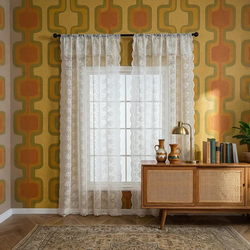 French Polyester Jacquard Lace Curtain Semi-Shading Sheer Window Drapes for Bedroom Translucent Breathable Living Room Decor
