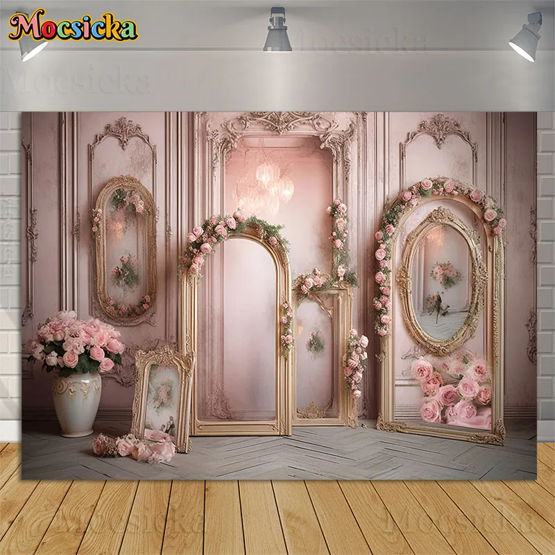 

Mocsicka Photography Background Pink Dreamy Floral Classic Wall Kids Birthday Party Cake Smash Portrait Decor Backdrop Photocall