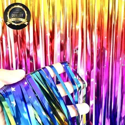 Sparkly Rainbow Gradient Tinsel Foil Fringe Curtain Backdrop Thicken Glitter Rainbow for Birthday Disco 80s 90s Party Decoration