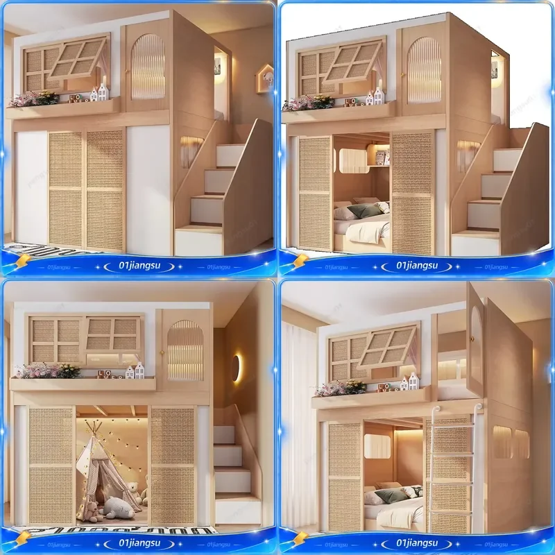 Double Bunk Bed for Adults with Privacy Partition Noise Free High Low Loft Bed Frame Separate Sleeping Areas for Brother