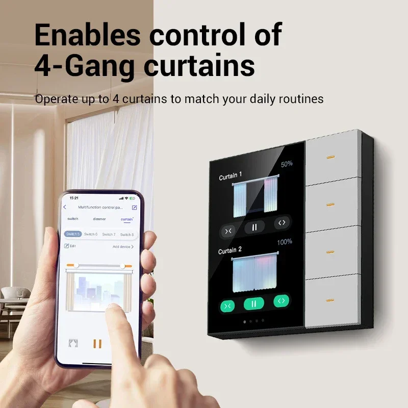 Tuya Zigbee 3.5 Inch Smart Wall Switch Touch Screen 4 Groups Switch 8-way Scene Radar Sensor Dimming Switch Curtain Smart Home