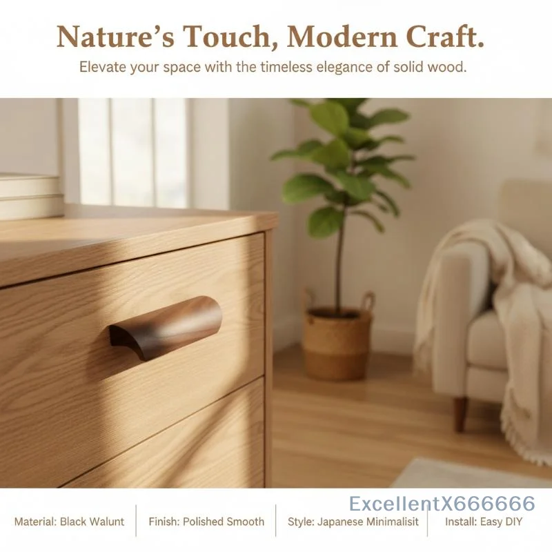 Solid Walnut Wardrobe Drawer Pulls Natural Nordic Style Cabinet Knobs with Screws for Kitchen Cabinet Home Renovation Use