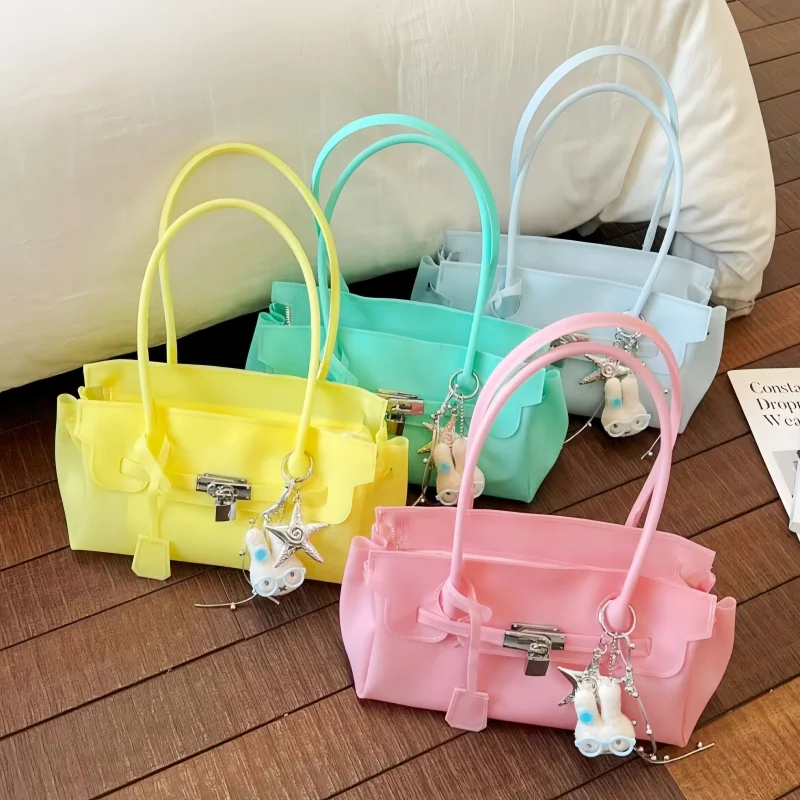 Nouveau Sac Kelly Transparent Horizontal Effet Gelée 2026 - Texture Crème Fraîche Subtile, Sac Polyvalent pour Navetteurs, Sac à Bandoulière et Sac Sous le Bras, Idéal Cadeau