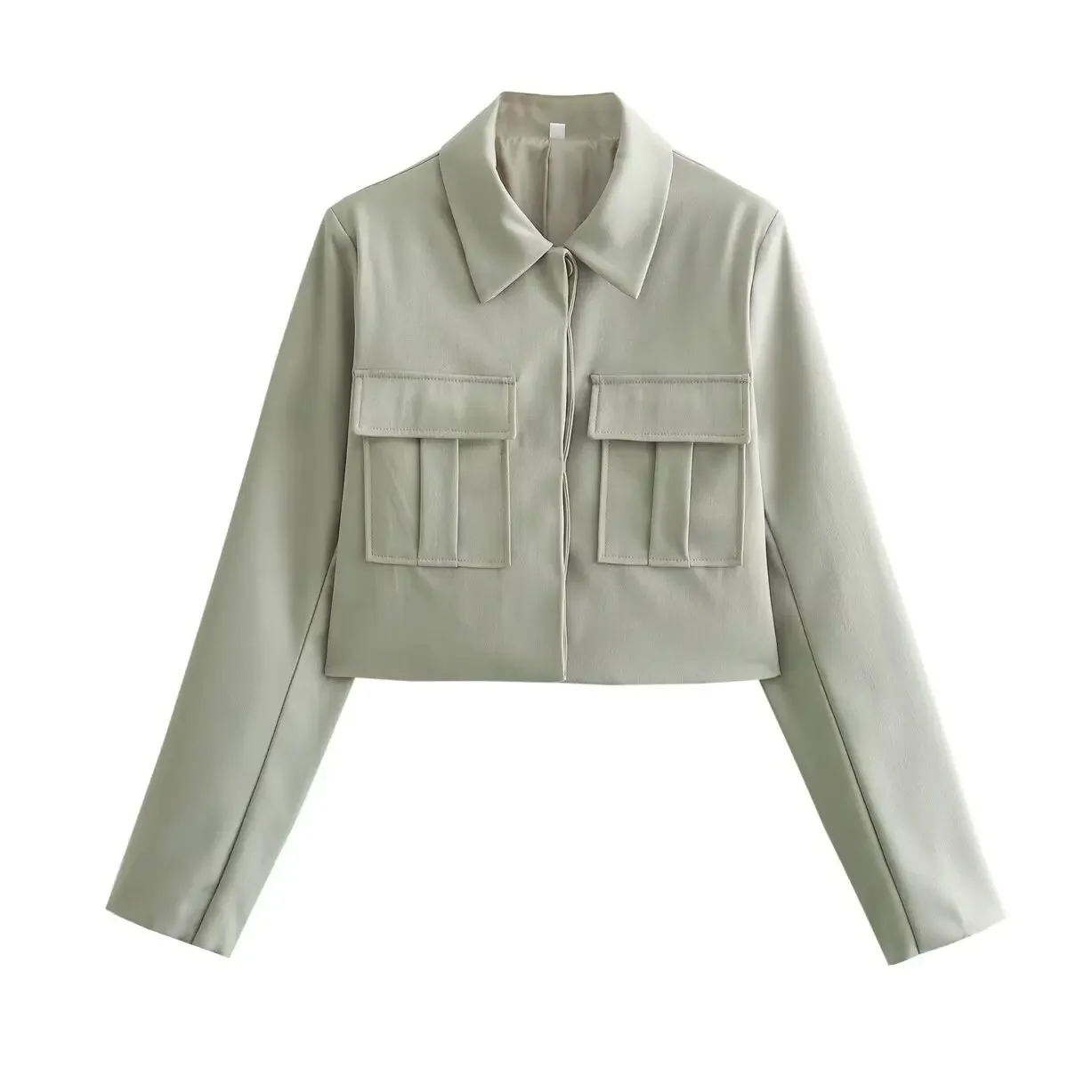 HH Elegantes Damen-Set: Einreihige Cropped-Jacke und Weite Hose mit Knopfleiste, Casual Büro-Arbeitskleidung, Wochenend- und Party-Outfit, 2-teilig – Detail 5