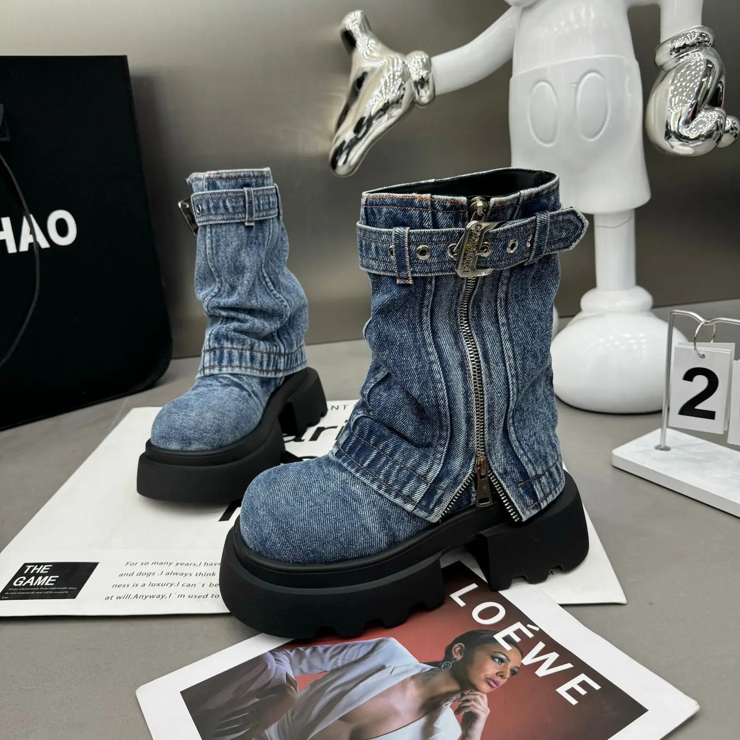 Women Cowboy Mid-calf Boots Zipper Platform Mid Heels Designer Shoes Winter New Motorcycle Boots 2024 Fad Trend Mujer Zapatos